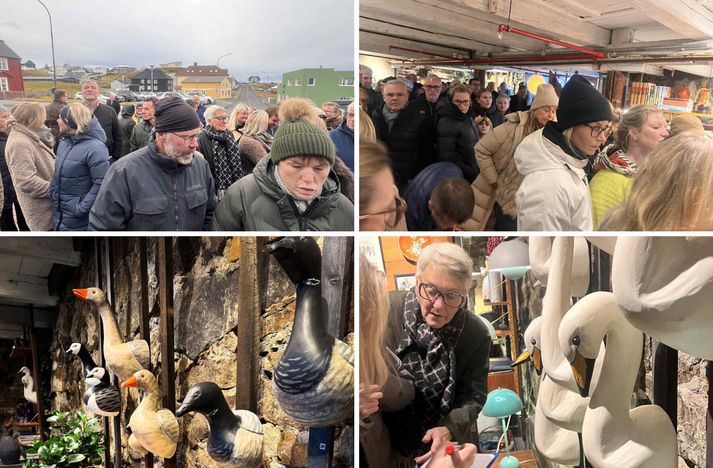 Fólk streymdi að á vinnustofu Ingibjargar á laugardaginn. Eftirspurnin var slík að margir fóru tómhentir heim.