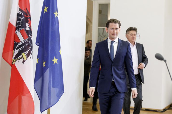 Sebastian Kurz og Werner Kogler í morgun.