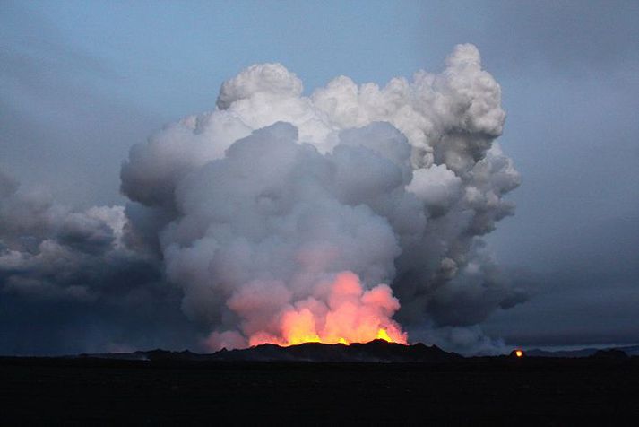 Í Holuhrauni. Talið er víst að eldgosið sé það gasríkasta á Íslandi í um 150 ár.