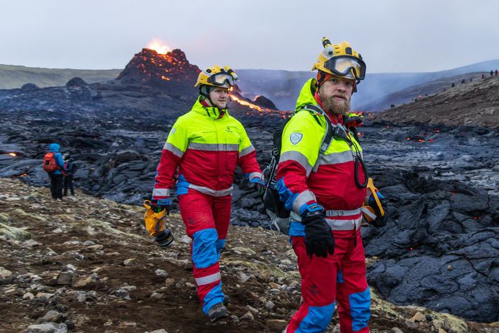 Frá gosstöðvunum í Geldingadal í gær.