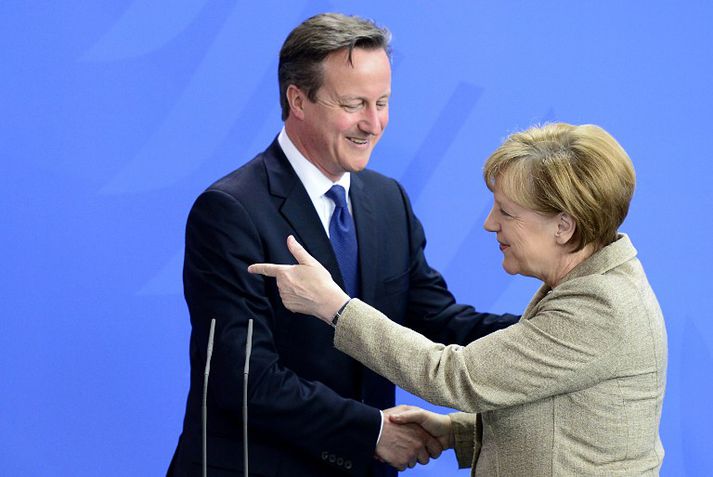 David Cameron og Angela Merkel funduðu í Berlín í morgun.