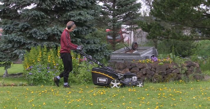 Böðvar er með um 30 garða í áskrift á Selfossi, sem hann slær reglulega.