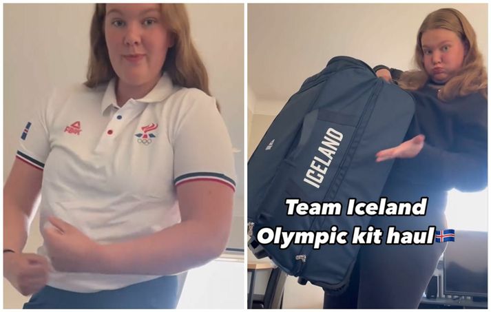 Erna Sóley Gunnarsdóttir sýndi hvað var í töskunni sem hún fékk gefins frá Íþrótta-og Ólympíusambandi Íslands.