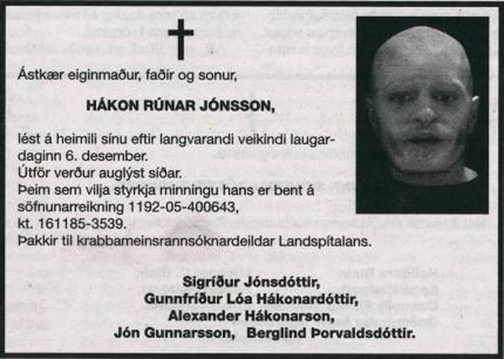 Dánartilkynningin sem birtist í Morgunblaðinu.