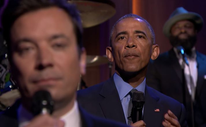 Hefð hefur skapast fyrir þessu uppátæki Obama í þætti Jimmy Fallon.