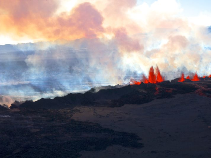 Eldsprungan í Holuhrauni á fyrstu dögum eldgossins í september 2014. Kvikan flæddi úr öskju Bárðarbungu en engin merki eru um gosóróa á svæðinu nú.