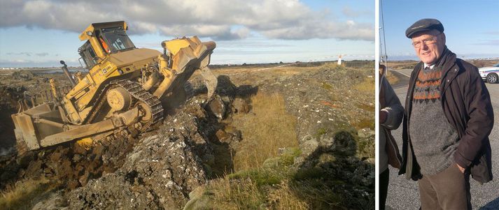 Ómari var mikið niðri fyrir þegar hann lýsti því hvernig jarðýtan væri að eyðileggja hraunið. 