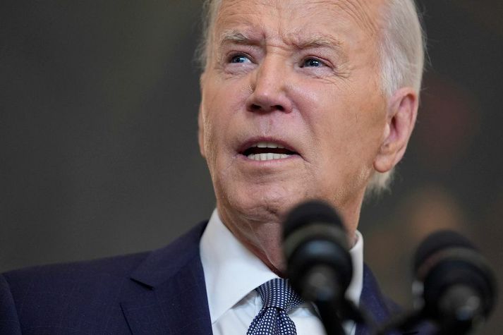 Joe Biden Bandaríkjaforseti þegar hann kynnti friðartillögur Ísraela í Hvíta húsinu í dag.