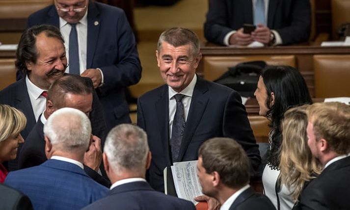 Forsætisráðherra Tékklands, Andrej Babiš, í þinginu í gær þegar tekist var á um vantrausttillöguna.