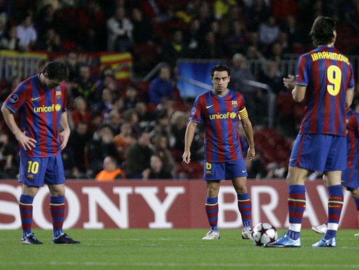Lionel Messi, Xavi og Zlatan Ibrahimovic hjá Barcelona.