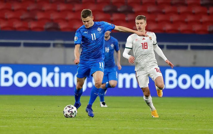 Alfreð Finnbogason í leik með íslenska landsliðinu.