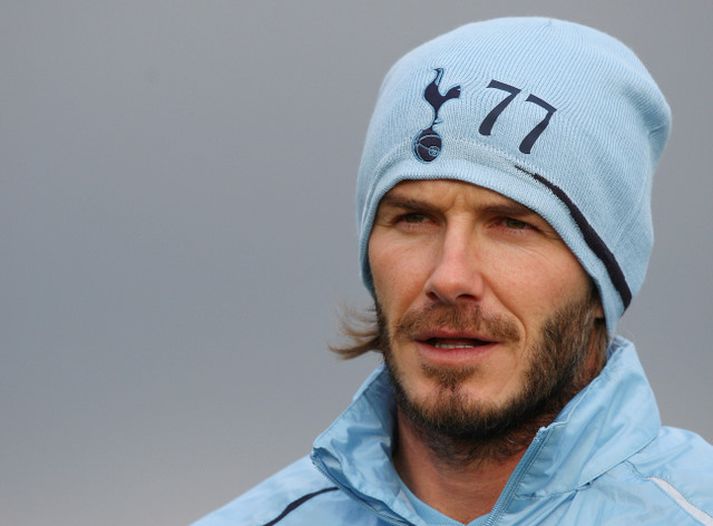 David Beckham á æfingu í gær.