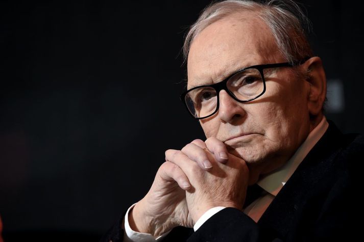 Ennio Morricone á verðlaunahátíð í Mílanó á Ítalíu á síðasta ári.