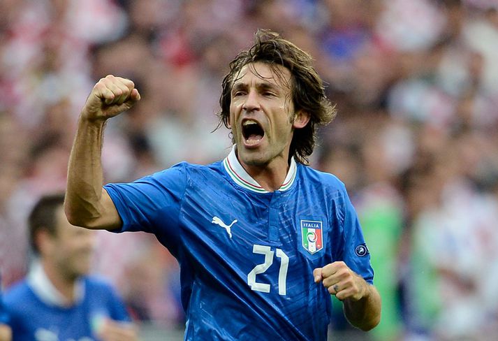 Pirlo fagnar marki sínu í dag. Það dugði ekki til sigurs.