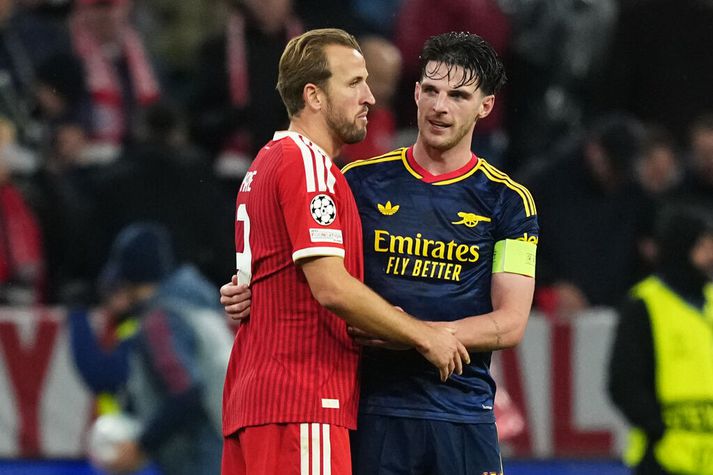 Declan Rice sést hér með Harry Kane í leikslok en liðin sættust á jafntefli eftir hörku leik.