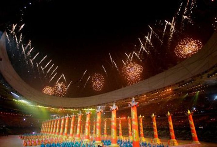 Frá opnunahátíðinni í Peking.