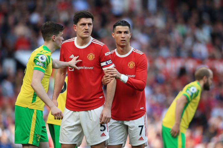Félagarnir Harry Maguire og Cristiano Ronaldo í leik gegn Norwich City á síðustu leiktíð.