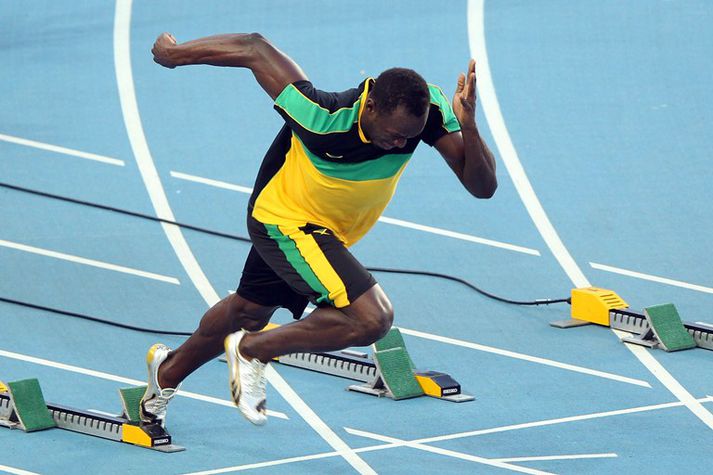 Bolt í hlaupinu í gær.