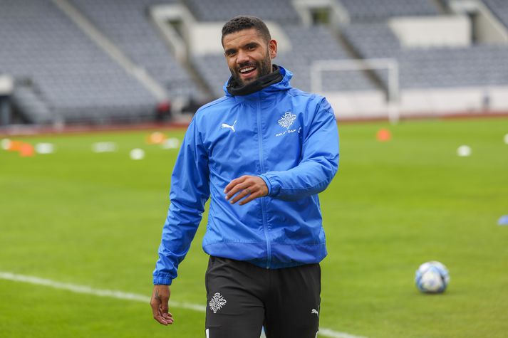 Guðlaugur Victor Pálsson var kátur eftir leikinn í dag.