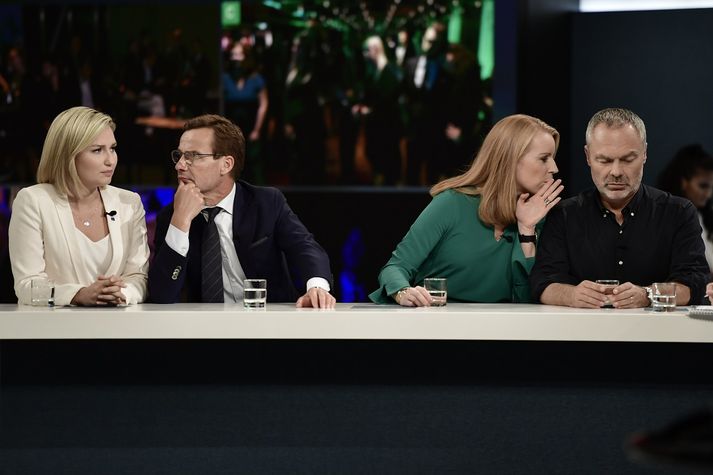 Ebba Busch Thor, leiðtogi Kristilegra demókrata, Ulf Kristersson, leiðtogi Moderaterna, Annie Lööf, leiðtogi Miðflokksins, og Jan Björklund, leiðtogi Frjálslyndra.