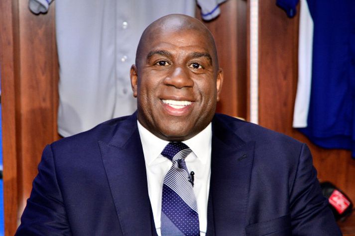 „Magic“ Johnson stoppaði hér á landi.