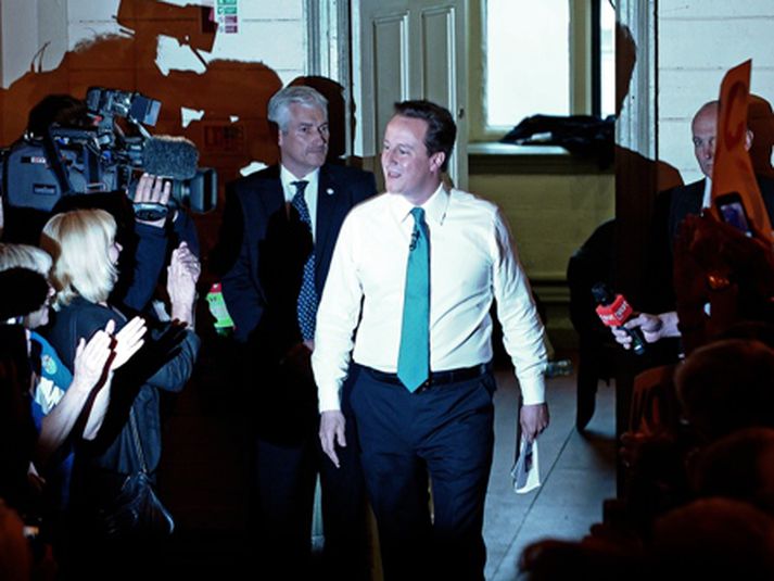 David Cameron, leiðtogi Íhaldsflokksins, í Bristol í suðvesturhluta Bretlands fyrr í kvöld.