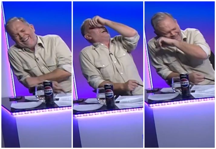 Guðmund Benediktsson fékk mikið hláturskast og táraðist hreinlega úr hlátri.