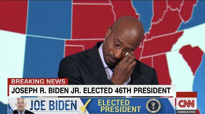 Það var tilfinningaþrungin stund fyrir Van Jones þegar ljóst var að Joe Biden hafði tryggt sér þá kjörmenn sem hann þurfti.