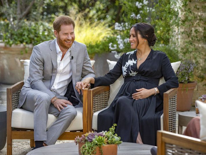 Harry Bretaprins og Meghan Markle í viðtalinu við Opruh Winfrey.