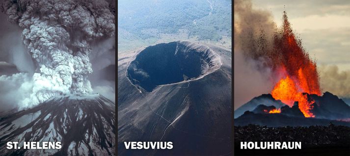Mount St. Helens, Vesuvius and Holuhraun.