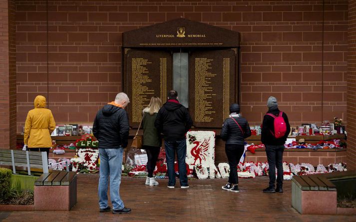 Minnisvarði með nöfnum þeirra 96 stuðningsmanna Liverpool sem létust í Hillsborough-slysinu við Anfield Road.