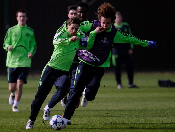 Fernando Torres og David Luiz á æfingu með Chelsea.
