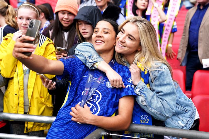 Kristie Mewis var mætt til London þegar  Sam Kerr tryggði Chelsea enska bikarinn á Wembley í fyrra.