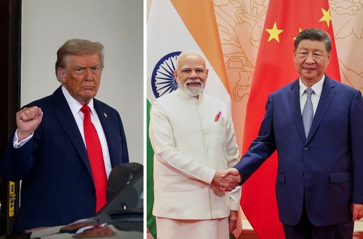 Donald Trump og þeir Narendra Modi og Xi Jinping.