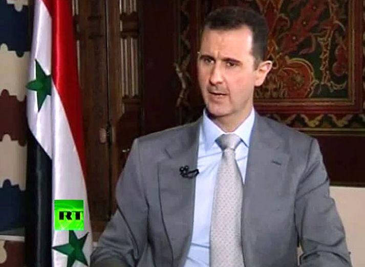 Basher al Assad Sýrlandsforseti í viðtali við rússneska sjónvarpsstöð.