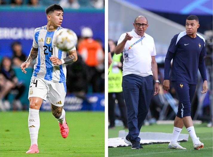Philippe Dialli, forseti franska knattspyrnusambandsins, og Kylian Mbappe eru væntanlega ekki sáttir með söngva Enzo Fernandez og félaga eftir úrslitaleik Suður-Ameríkukeppninnar.