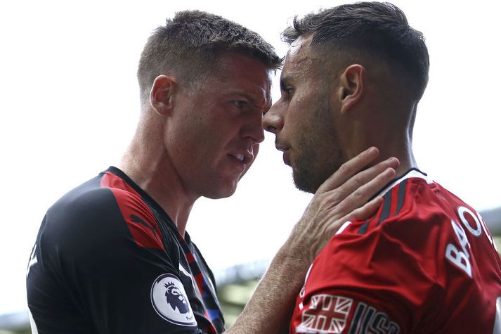 James McCarthy var ekki alltof ánægður með George Baldock í leik Crystal Palace og Sheffield United um helgina.