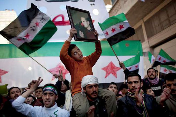 Frá mótmælum í Aleppo.
