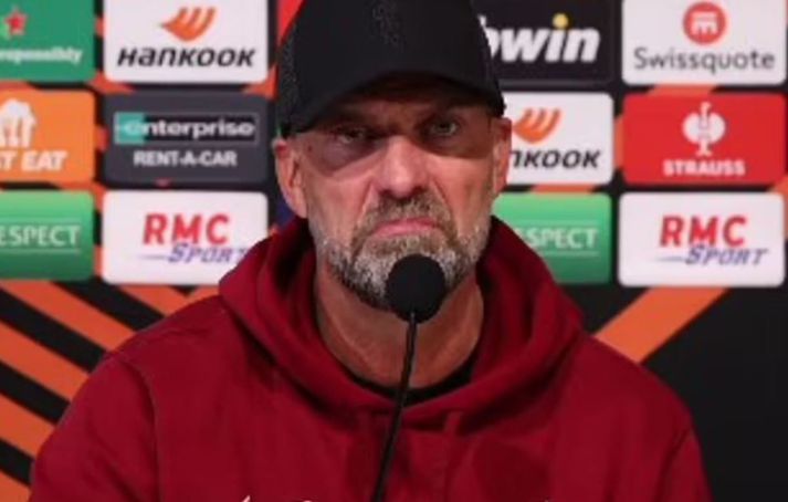 Jürgen Klopp var ekki sáttur við hvar blaðamannafundurinn eftir leikinn gegn Toulouse var haldinn.