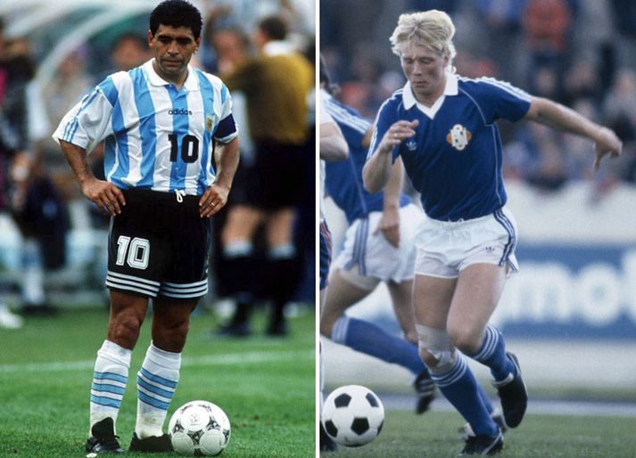 Diego Maradona og Arnór Guðjohnsen.