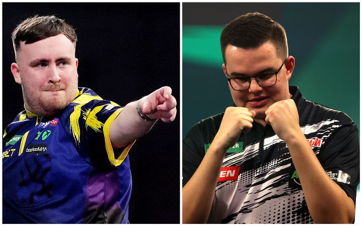 Luke Littler og Gian van Veen keppa til úrslita um heimsmeistaratitilinn í kvöld.