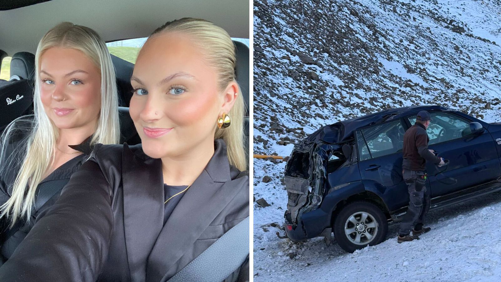 Vissu ekki að bíllinn hefði oltið fyrr en þær sáu myndir