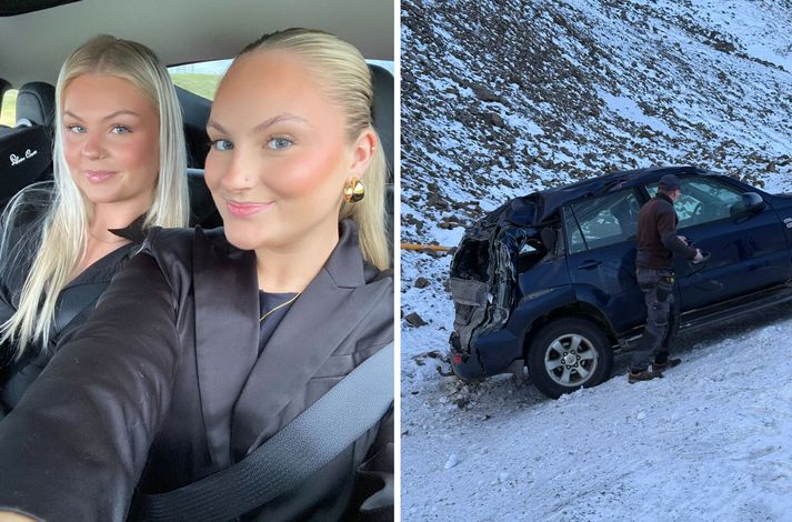 Systurnar Hildur Ylfa og Sara segja að það hafi verið eins og einhver hefði verið að fylgjast með þeim, þar sem þær sluppu með minni háttar meiðsl eftir bílveltu.