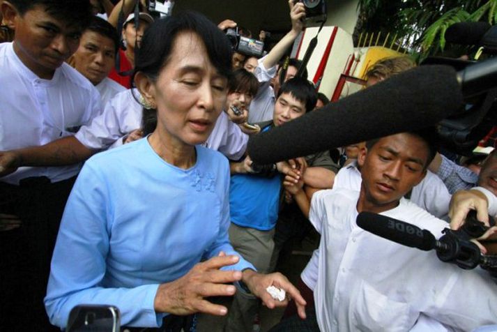 Aung San Suu Kyi, leiðtogi stjórnarandstöðunnar í Búrma.