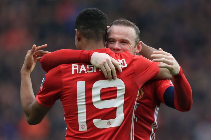 Wayne Rooney og Marcus Rashford léku saman í Manchester United og enska landsliðinu.