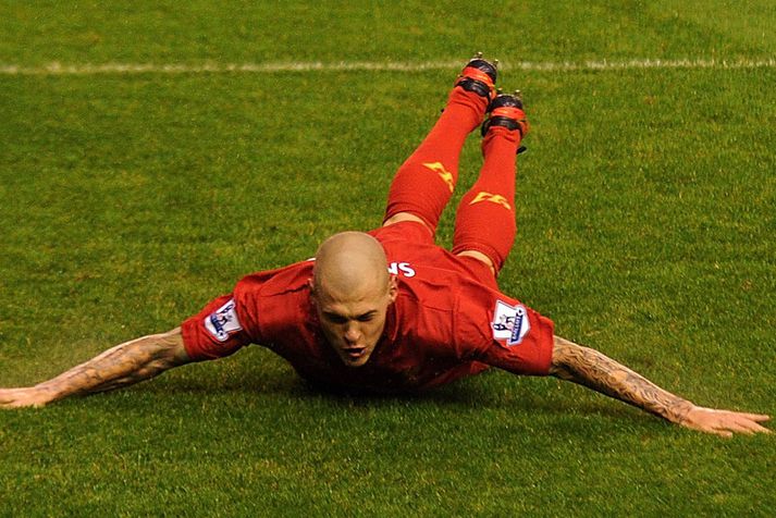 Martin Skrtel fagnaði marki sínu að hætti hússins.
