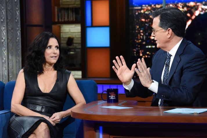 Bandaríska leikkonan Julia Louis-Dreyfus var gestur í þætti Stephen Colbert fyrr í vikunni.