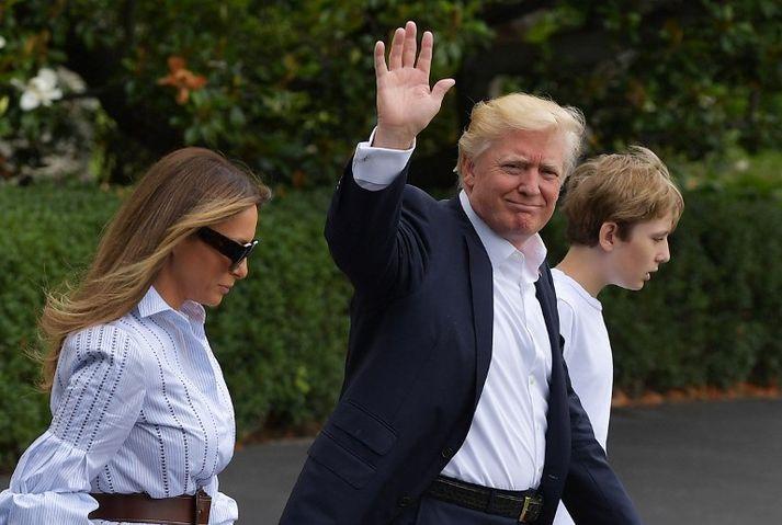 Trump-fjölskyldan fyrr í dag við Camp David.