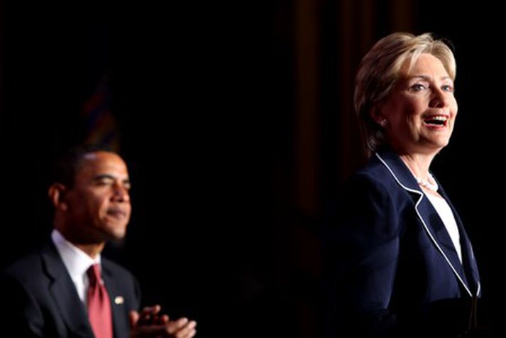 Demókratarnir Barack Obama og Hillary Clinton.