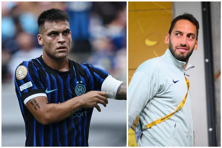 Lautaro Martínez trúir því ekki að Calhanoglu sé meiddur.